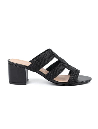Zajímavé dámské  sandály černé na širokém podpatku