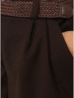 Elegantní dámské kraťasy s kostkovaným vzorem a páskem v čokoládové barvě FashionStreet SY0618 Elegantní dámské kraťasy s kostkovaným vzorem a páskem v čokoládové barvě FashionStreet SY0618