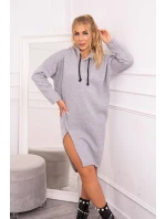 Šaty s kapucí a bočním rozparkem šedé Šaty s kapucí a bočním rozparkem šedé