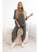 Bavlněný komplet halenka + kalhoty Grafit