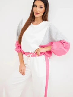 Dámský komplet masełko s volnou mikinou a kalhotami se širokou nohavicí růžový