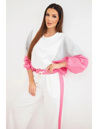 Dámský komplet masełko s volnou mikinou a kalhotami se širokou nohavicí růžový