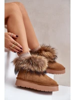 Kožené Sněhule Na Platformě S Kožešinou Camel Avirisa