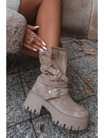 Dámské boty na robustním podpatku s přezkami a páskem béžové Nerelisa