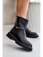 Kožené Dámské Kotníkové Boty S Páskem Zateplené GOE Černé Kožené Dámské Kotníkové Boty S Páskem Zateplené GOE Černé