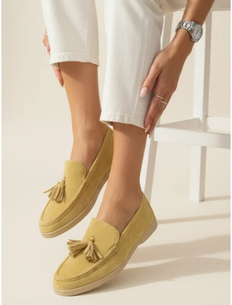 Dámské semišové mokasíny se spojkou žluté FashionStreet ZY1342