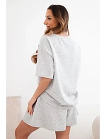 Dámský viskózový máslový komplet s krátkým rukávem a šortky s vysokým pasem šedý melanž Dámský viskózový máslový komplet s krátkým rukávem a šortky s vysokým pasem šedý melanž