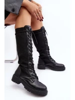 Dámské kozačky se šněrováním a elastickým svrškem černé Virxinia