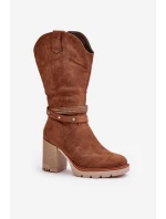 Dámské Kozačky Do Poloviny Lýtka Na Podpatku Zateplené Camel Ivanelis