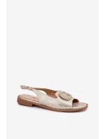 Dámské sandály na plochém podpatku s ozdobným detailem S.Barski KV51-080 zlaté