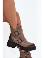 Dámské kotníkové boty z pravé kůže se sponami a ozdobným detailem Zazoo – tmavě béžové