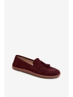 Kožené semišové mokasíny typu barefoot Zazoo – bordó