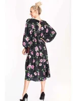 Černo/růžové dámské květované kimonové šaty s kulatým výstřihem Ann Gissy (XY202116) Černo/růžové dámské květované kimonové šaty s kulatým výstřihem Ann Gissy (XY202116)