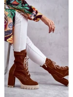 Dámské semišové kozačky na platformě hnědé Edna