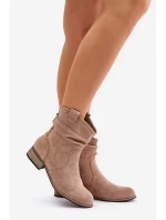 Zateplené boty s nařasením na nízkém podpatku béžové Elletinnia