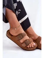 Semišové Dámské Pantofle Se Sponami Big Star RR274A394 Hnědé