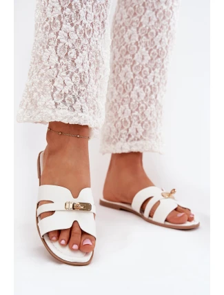 Ploché Dámské Pantofle S Páskem A Zlatým Detailem Bílé Kerenza