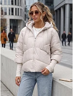 Krátká dámská prošívaná bunda s kapucí, světle šedá, FashionStreet TY5765 Krátká dámská prošívaná bunda s kapucí, světle šedá, FashionStreet TY5765