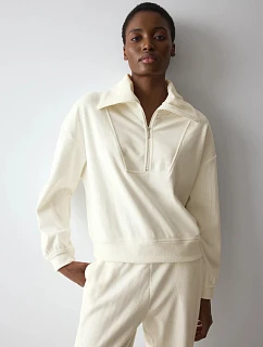 Svetr Velour Rib Sweater krémový Silk White - TRIUMPH