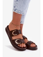 Eko kožené dámské pantofle s pásky čokoládové Rosinessa