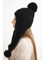 Dámská zimní pletená čepice s bambulemi a prodlouženými boky K448 černá