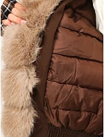 Krátká dámská bunda s odnímatelnou kožešinou, hnědá, FashionStreet TY5839 Krátká dámská bunda s odnímatelnou kožešinou, hnědá, FashionStreet TY5839
