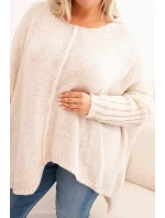 Dámský svetr Plus Size z akrylu volného střihu s rukávem 3/4 béžový