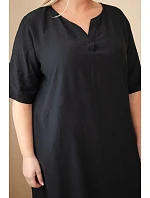 Dámské viskózové šaty Plus Size s krátkým rukávem a výstřihem do V černá