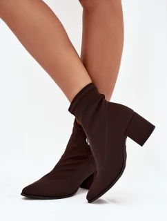 Dámské boty na podpatku se zlatým detailem Čokoládové Zazoo 3128