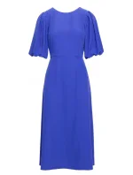 S399 Šaty s puff rukávy - modré S399 Šaty s puff rukávy - modré