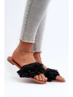 Dámské ploché pantofle s třásněmi, černá Rialle Dámské ploché pantofle s třásněmi, černá Rialle