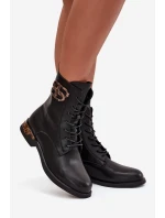 Dámské botky Artiker – černé, zateplené, s ozdobou, na nízkém podpatku