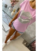 Halenka s potiskem rtů fialová Halenka s potiskem rtů fialová