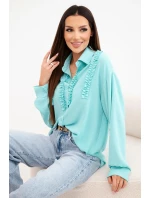 Dámská viskózová košile s dlouhým rukávem a volánky mentolová