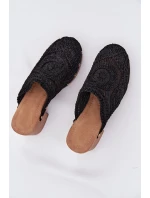 Háčkované Dámské Pantofle Na Podpatku Černé Senevia