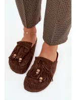 Dámské nazouváky Mule s třásněmi a korálky Čokoládové Belissa