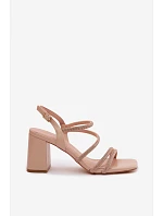 Dámské sandály na podpatku s pásky a kamínky Béžové Brelia