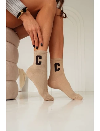 Bavlněné Dámské Ponožky S Písmenem C Béžové