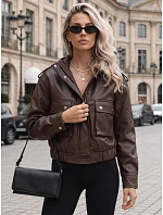 Dámská kožená bunda s kapucí, hnědá, FashionStreet TY5877 Dámská kožená bunda s kapucí, hnědá, FashionStreet TY5877