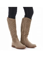 Béžové ažurové dámské kozačky S.Barski HY61-8023
