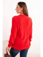 Dámský svetr z vlny s jemnou texturou a dlouhým rukávem červený