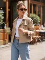 Dámský krátký elegantní kabát klasického střihu béžový FashionStreet NY0771