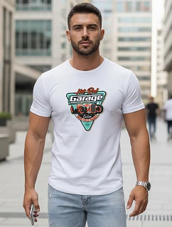 Pánské bavlněné tričko s potiskem HOT ROD GARAGE bílé FashionStreet NX5093R