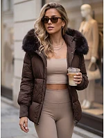 Dámská zimní prošívaná bunda s kapucí, hnědá, FashionStreet TY6004