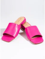 Originální dámské  nazouváky růžové na širokém podpatku