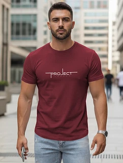 Pánské bavlněné tričko s nápisem „Project London“ v bordó barvě, FashionStreet NX5127R