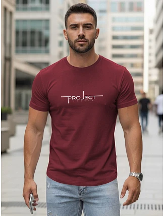 Pánské bavlněné tričko s nápisem „Project London“ v bordó barvě, FashionStreet NX5127R Pánské bavlněné tričko s nápisem „Project London“ v bordó barvě, FashionStreet NX5127R