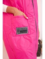 Dámská prošívaná vesta Plus Size s kapucí na zip růžová