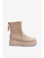 Dámské kožené boty na platformě Bežové Jenefer