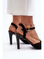 Dámské sandály na podpatku z eko semiše s řetízkem Sergio Leone SK925 černé